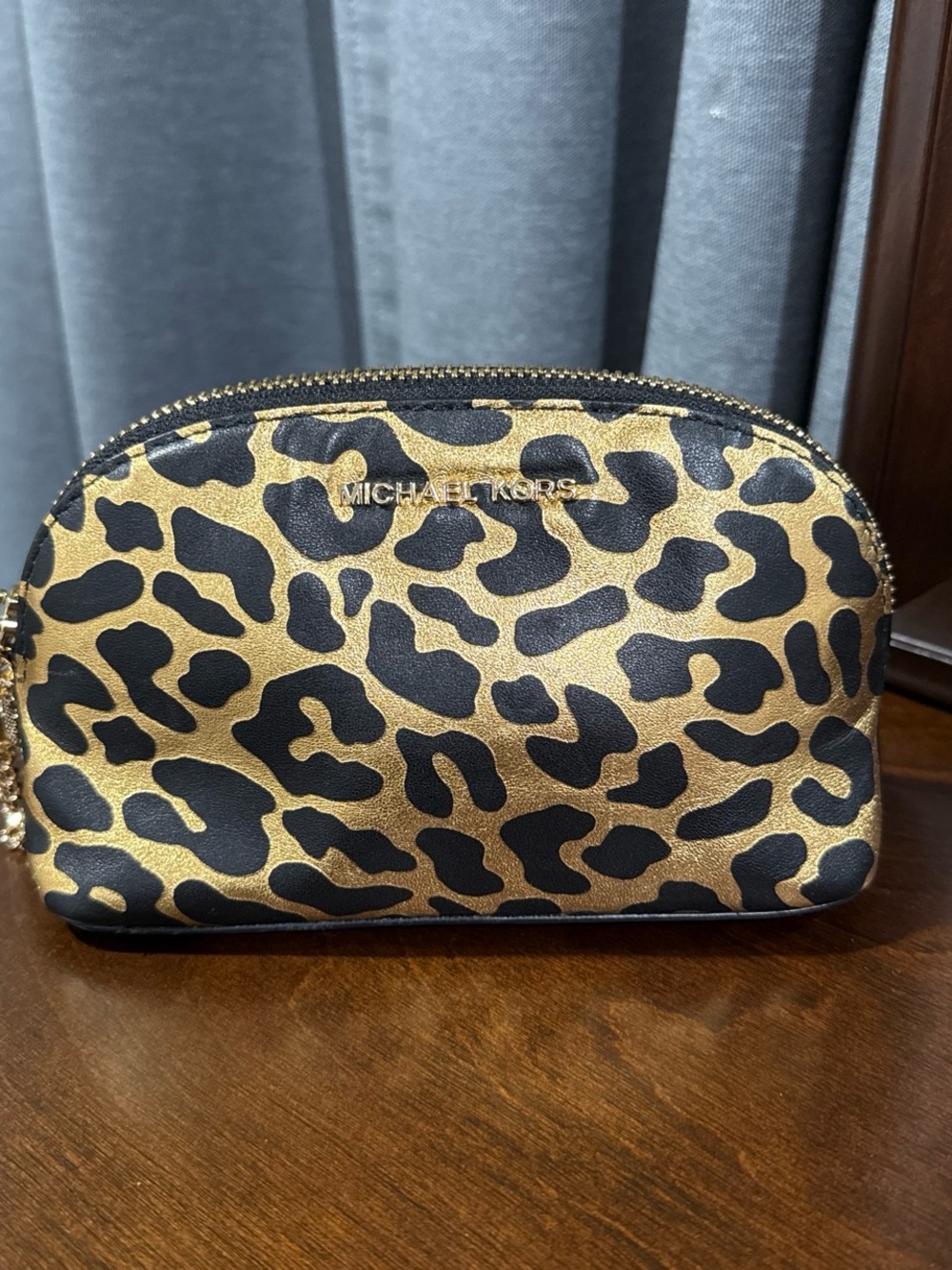 Michael Kors Metallic Gold and Black Leopard Cosmetic Pouch